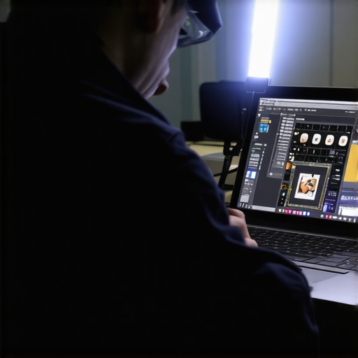 Technician using a flashlight to diagnose a dim laptop screen and identify backlight fuse issues.