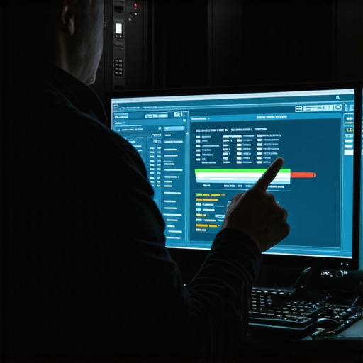 IT professional monitoring a slow data recovery process on a server screen