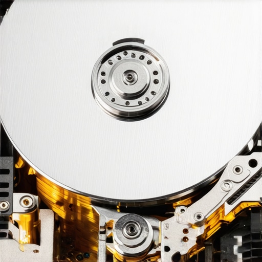 Macro view of a hard drive platter and read-write head used for data recovery