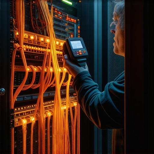 Thermal Inspection of a Server Rack Handheld thermal camera showing heat hotspots on server equipment.